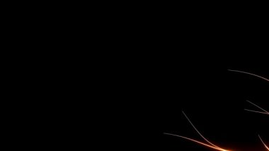 Soyut kavis çizgisi turuncu ışık gibi parıldıyor. Siyah arka planda yavaşça hareket ediyor. Dağılmış hareketli ağaç köküne benzeyen animasyon. 3B Hazırlama.