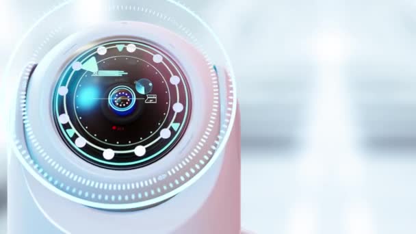 Futuristische Überwachungskamera Mit Bewegungssensor Scannen Sie Das Gebiet Überwachungszwecken Technologie — Stockvideo