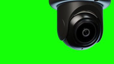 CCTV camera on Green screen. controlled in all directions and Scan the area for surveillance purposes. Can be used for background in security work. Animation, 3D Render