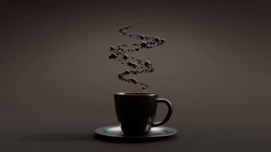 Siyah kahve fincanı ve siyah daireler duman oluşturmak için bir araya gelirler. Minimum konsept ve alfa kanalında tasarlandı. Canlandırma, 3B Hazırlama.