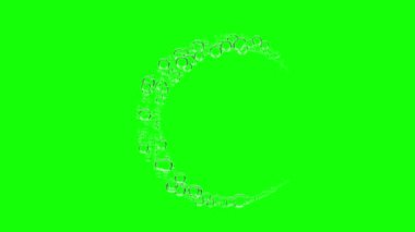 Kelime etiketi İngilizce metin C. Bubble C harfi şeklinde şekillendirilmiş, Yeşil Ekranda Canlandırma. 3B Hazırlama.