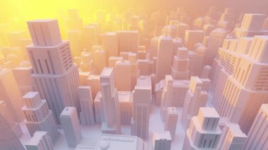 Kalabalık beyaz şehir toz ve dumanla kaplıydı. Altın ışık parlayan animasyon kendi etrafında kusursuz bir döngü etrafında döner. Çevre ve yaşam tarzı kavramı. Asgari biçim, 3B Hazırlama.