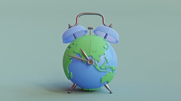 Föld Gömb Ami Úgy Néz Mint Egy Ébresztőóra Zöld Háttérrel — Stock videók