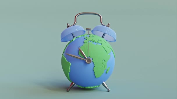 Zemská Koule Která Vypadá Jako Budík Zeleném Pozadí Animace Bezešvé — Stock video