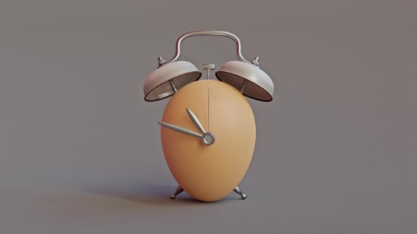 Egg Looks Alarm Clock Gray Background Animation Seamless Loop Alpha — Stock Video