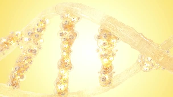 Χρυσό Μόριο Dna Ημιδιαφανές Από Σωματίδια Επιλεκτική Εστίαση Κίτρινο Φόντο — Αρχείο Βίντεο
