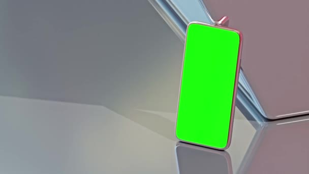 金属手机Mock 绿色屏幕和阿尔法频道上的动画 3D渲染 — 图库视频影像
