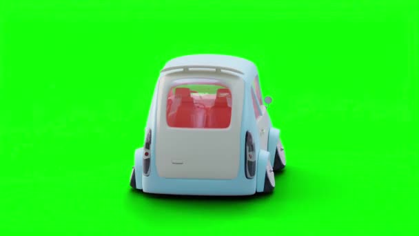Cute Blue Car Green Screen Alpha Channel Animation Seamless Loop — Stock Video