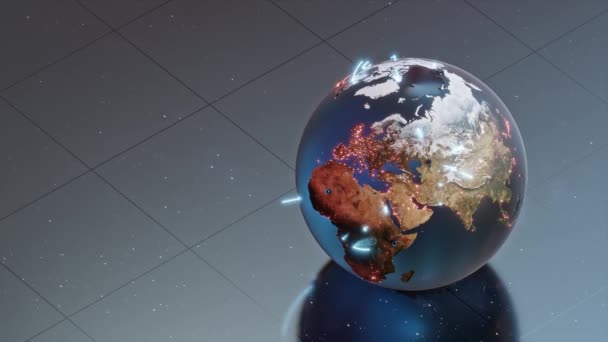 Земной Шар Полу Клетчатыми Узорами Звездными Хлопьями Growing Network Earth — стоковое видео