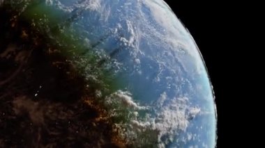 Dünya yakın çekim alanı aydınlık ve karanlık kısımları temsil ediyor. Küresel ısınma ve çevre kavramı. Animasyon kendi etrafında kusursuz döngü etrafında döner. NASA 'dan doku haritası. 3B Hazırlama.