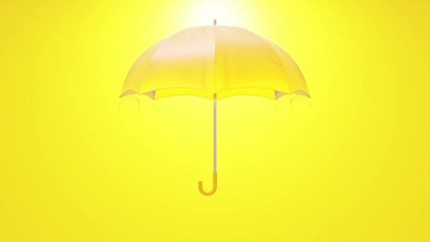 Gelber Regenschirm Wurde Bei Strömendem Regen Geöffnet Mit Minimalem Konzept — Stockvideo