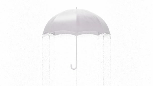 Vitt Paraply Öppnades Medan Det Öste Regn Vit Svart Bakgrund — Stockvideo
