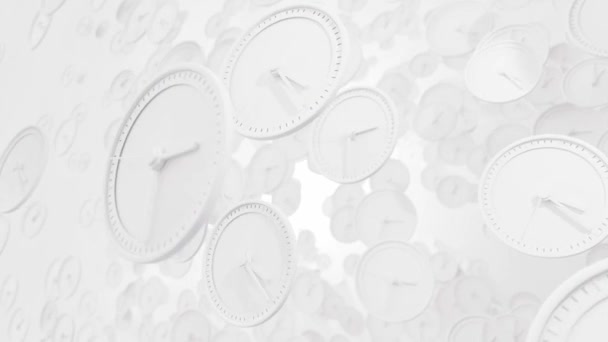 Tempo Relógio Branco Muito Rápido Muitos Relógios Brancos Conceito Ideia — Vídeo de Stock