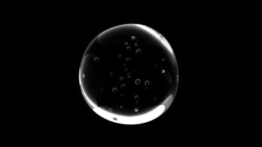 Su kabarcığı element animasyonu. Siyah arka planda hava kabarcıklarının hareketi. Animasyonsuz döngü, 3D görüntüleme.