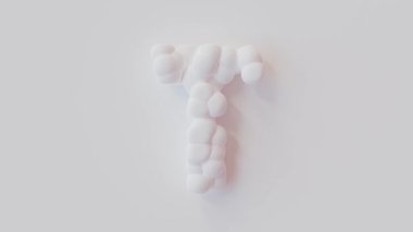 Küreler, T harfi ve Alfa Kanalı 'nı oluşturmak için büyüyüp bir araya geldiler. Minimum fikir konsepti. cg canlandırma, 3B canlandırma.