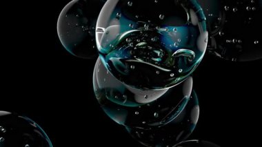 Su kabarcığı element animasyonu. Siyah arka planda hava kabarcıklarının hareketi. Cilt bakımında ya da kozmetik endüstrisinde kullanılabilir..