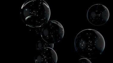 Su kabarcığı element animasyonu. Siyah arka planda hava kabarcıklarının hareketi. Cilt bakımında ya da kozmetik endüstrisinde kullanılabilir..