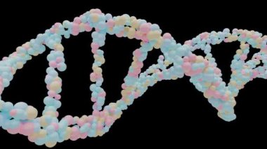 Siyah arkaplan ve yeşil ekrandaki parçacıklardan DNA molekülü. Eğitim, bilim ya da kozmetik endüstrisinde kullanılabilir. Element animasyonu, 3B Hazırlama.