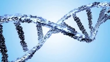 Mavi arka planda DNA çift sarmal mavi şeffaf. Eğitim, bilim geçmişi. Bilim ve genetik bilginin kavramsal tasarımı. Animasyonsuz döngü ve Alfa Kanalı.