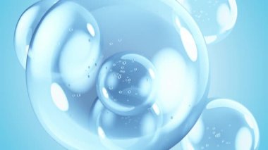 Su kabarcığı element animasyonu. Mavi arka planda hava kabarcıklarının hareketi. Cilt bakımında ya da kozmetik endüstrisinde kullanılabilir..