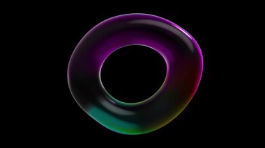 Siyah arka planda donut ve RGB ışığı şeklinde bir yüzük. Animasyonsuz döngü, 3D görüntüleme.