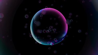 Su kabarcığı element animasyonu. Siyah arka planda hava kabarcıkları ve RGB ışığı var. Animasyonsuz döngü, 3D görüntüleme.