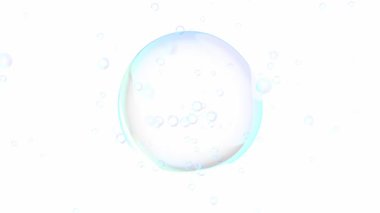 Su kabarcığı element animasyonu. Beyaz arka planda hava kabarcıklarının hareketi. Animasyonsuz döngü, 3D görüntüleme.