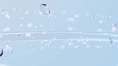 Sıvı kabarcık seçici odaklanma animasyonu ya hareket eder ya da kolajen serumunu düşürür. Kozmetik reklam geçmişi. 3d oluşturma.