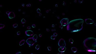 Su kabarcığı element animasyonu. Siyah arka planda RGB ışığı altında hava kabarcıklarının hareketi. Animasyonsuz döngü, 3D görüntüleme.
