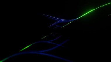 Siyah arkaplanda yavaş hareket eden soyut eğri çizgisi. Dağılmış hareketli ağaç köküne benzeyen animasyon. 3B Hazırlama.