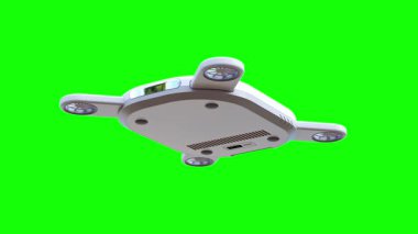 İHA beyazı yakın planda uçuyor. Yeşil Ekranda Animasyon. 3B Hazırlama.