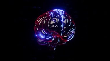Elektrik akımı ve sayı ağıyla beyin dijitali. , Animasyonsuz döngü. Yapay zeka kavramı. Teknolojiyle ilgili arka plan elementlerinde kullanılabilir
