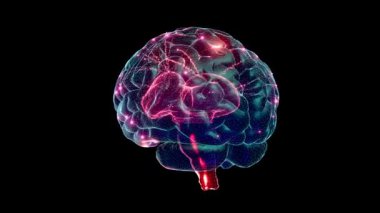 Beyin dijital ve elektrik akımı veya gök gürültüsü hareketleri, Animasyonsuz döngü. Yapay zeka kavramı. Teknoloji ve bilimle ilgili arka plan elementlerinde kullanılabilir.