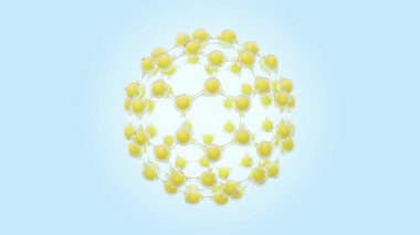 Fullerene Karbon Molekülü mavi arka planda ve yeşil ekranda. Dönen moleküler yapının animasyonu. Eğitimde ya da bilim endüstrisinde kullanılabilir. Bilimsel bir kavram. 3B Hazırlama.