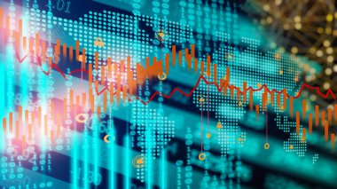 Finansal yatırım konsepti için uygun borsa veya önx ticaret grafiği ve şamdan grafiği. Ekonomik trendler iş fikri ve tüm sanat tasarımı için arka plan. Soyut finans arkaplanı.