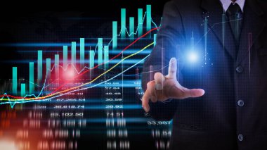 Finansal yatırım konsepti için uygun borsa veya önx ticaret grafiği ve şamdan grafiği. Ekonomik trendler iş fikri ve tüm sanat tasarımı için arka plan. Soyut finans arkaplanı.