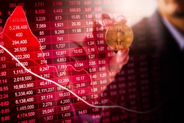 Modern bir takas yöntemi. Bitcoin küresel ekonomi piyasasında uygun bir ödemedir. Sanal dijital para birimi ve finansal yatırım ticaret kavramı. Altın bitcoin arka planına sahip soyut kripto para birimi.