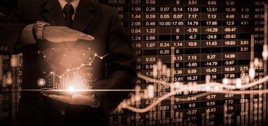 Finansal yatırım konsepti için uygun borsa veya önx ticaret grafiği ve şamdan grafiği. Ekonomik trendler iş fikri ve tüm sanat tasarımı için arka plan. Soyut finans arkaplanı.