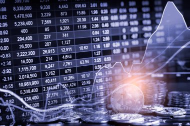 Modern bir takas yöntemi. Bitcoin küresel ekonomi piyasasında uygun bir ödemedir. Sanal dijital para birimi ve finansal yatırım ticaret kavramı. Altın bitcoin arka planına sahip soyut kripto para birimi.