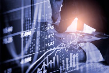 Finansal yatırım konsepti için uygun borsa veya önx ticaret grafiği ve şamdan grafiği. Ekonomik trendler iş fikri ve tüm sanat tasarımı için arka plan. Soyut finans arkaplanı.
