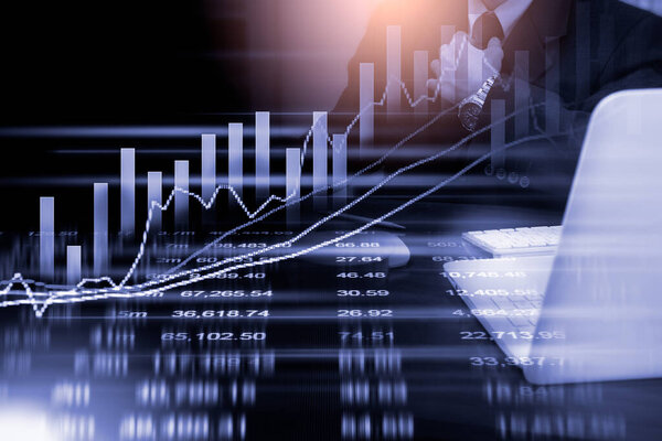 Stock market or forex trading graph and candlestick chart suitable for financial investment concept. Economy trends background for business idea and all art work design. Abstract finance background.