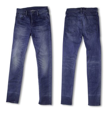 Kopyalama alanı ile yakın görünümde Denim dokusu kırpma yolu ile beyaz arkaplanda izole edilir. Klasik moda kıyafetleri konseptini önceden ayarlamak için mavi kot şablonu, makroyla dikiş yok. Çivit rengi kumaş