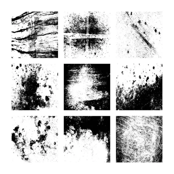 Set Black White Grunge Distress Overlay Texture Abstract Surface Dust — Stock Vector