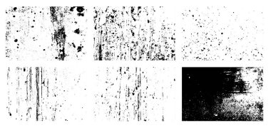 Siyah beyaz grunge seti. Tehlike örtüsü dokusu. Soyut yüzey tozu ve kaba duvar arkaplanı kavramı. Sıkıntı illüstrasyonu, grunge etkisi yaratmak için basitçe nesnenin üzerine yerleştirilir. Vektör EPS10.