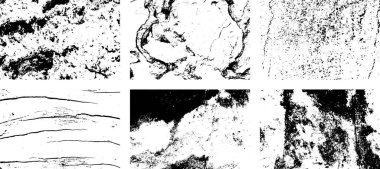 Siyah beyaz grunge seti. Tehlike örtüsü dokusu. Soyut yüzey tozu ve kaba duvar arkaplanı kavramı. Sıkıntı illüstrasyonu, grunge etkisi yaratmak için basitçe nesnenin üzerine yerleştirilir. Vektör EPS10.