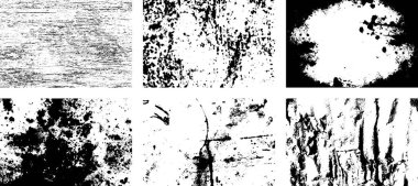 Siyah beyaz grunge seti. Tehlike örtüsü dokusu. Soyut yüzey tozu ve kaba duvar arkaplanı kavramı. Sıkıntı illüstrasyonu, grunge etkisi yaratmak için basitçe nesnenin üzerine yerleştirilir. Vektör EPS10.