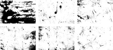 Siyah beyaz grunge seti. Tehlike örtüsü dokusu. Soyut yüzey tozu ve kaba duvar arkaplanı kavramı. Sıkıntı illüstrasyonu, grunge etkisi yaratmak için basitçe nesnenin üzerine yerleştirilir. Vektör EPS10.