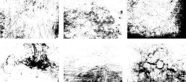 Siyah beyaz grunge seti. Tehlike örtüsü dokusu. Soyut yüzey tozu ve kaba duvar arkaplanı kavramı. Sıkıntı illüstrasyonu, grunge etkisi yaratmak için basitçe nesnenin üzerine yerleştirilir. Vektör EPS10.