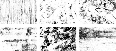 Siyah beyaz grunge seti. Tehlike örtüsü dokusu. Soyut yüzey tozu ve kaba duvar arkaplanı kavramı. Sıkıntı illüstrasyonu, grunge etkisi yaratmak için basitçe nesnenin üzerine yerleştirilir. Vektör EPS10.