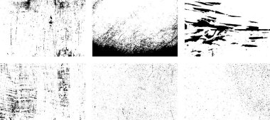 Siyah beyaz grunge seti. Tehlike örtüsü dokusu. Soyut yüzey tozu ve kaba duvar arkaplanı kavramı. Sıkıntı illüstrasyonu, grunge etkisi yaratmak için basitçe nesnenin üzerine yerleştirilir. Vektör EPS10.